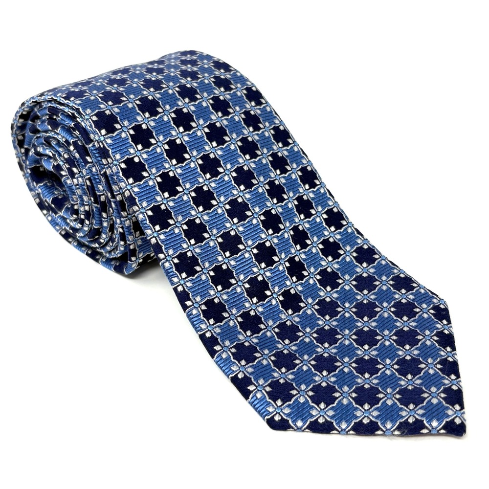 JOS A BANK Heritage Collection Navy Blue 100% Silk Geometric‎ Handmade Necktie